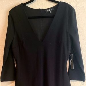 Lulu's "LBD" Black 3/4 sleeve Midi Dress